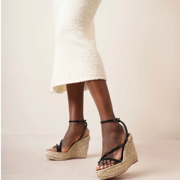 Christian Louboutin Mafaldina Wedge Espadrille Sandals Black/Tan Size 38 New - Picture 5 of 11